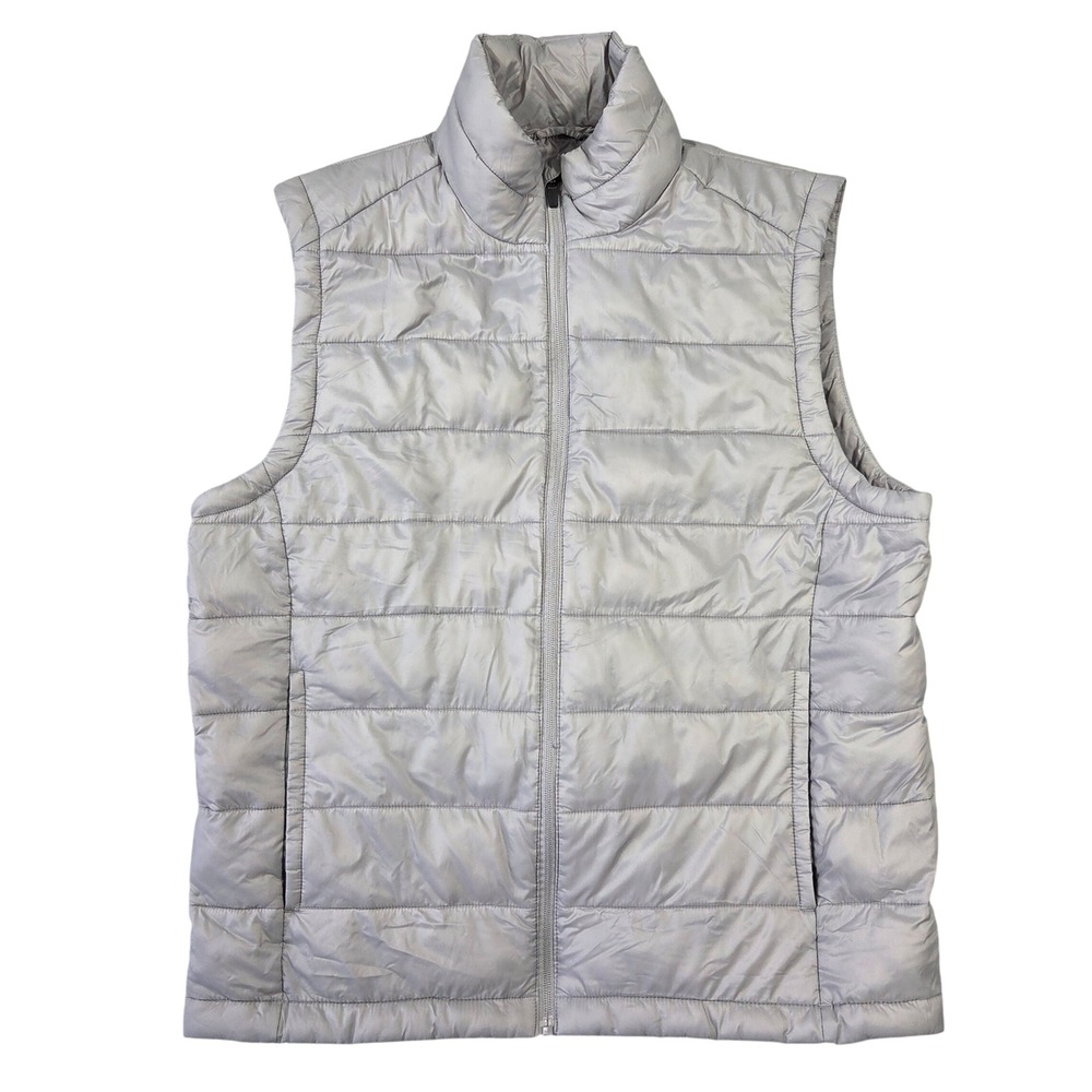 St Johns Bay Women Puffer Vest Light Gray Full Zip Jacket Size L Winter Outdoors